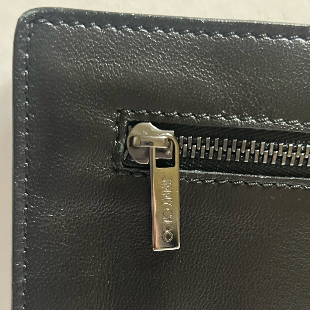 Jimmy Choo Black Leather Zip Pouch Clutch Made in Italy 12.25” - Picture 5 of 9